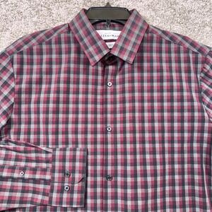 Mizzen + Main Mens Leeward Large Trim Fit Plaid Dress Shirt Burgundy Gray